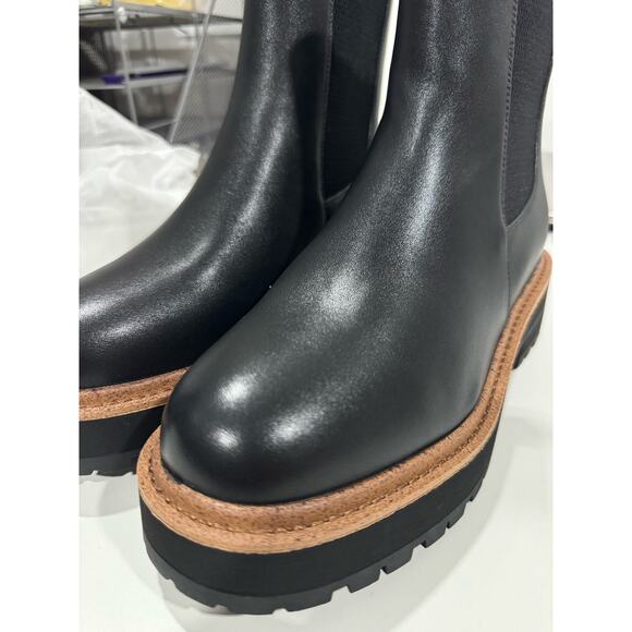 Women's Chelsea Platform Ankle Boots Chunky Heel Slip on Elastic Lug - Picture 3 of 5